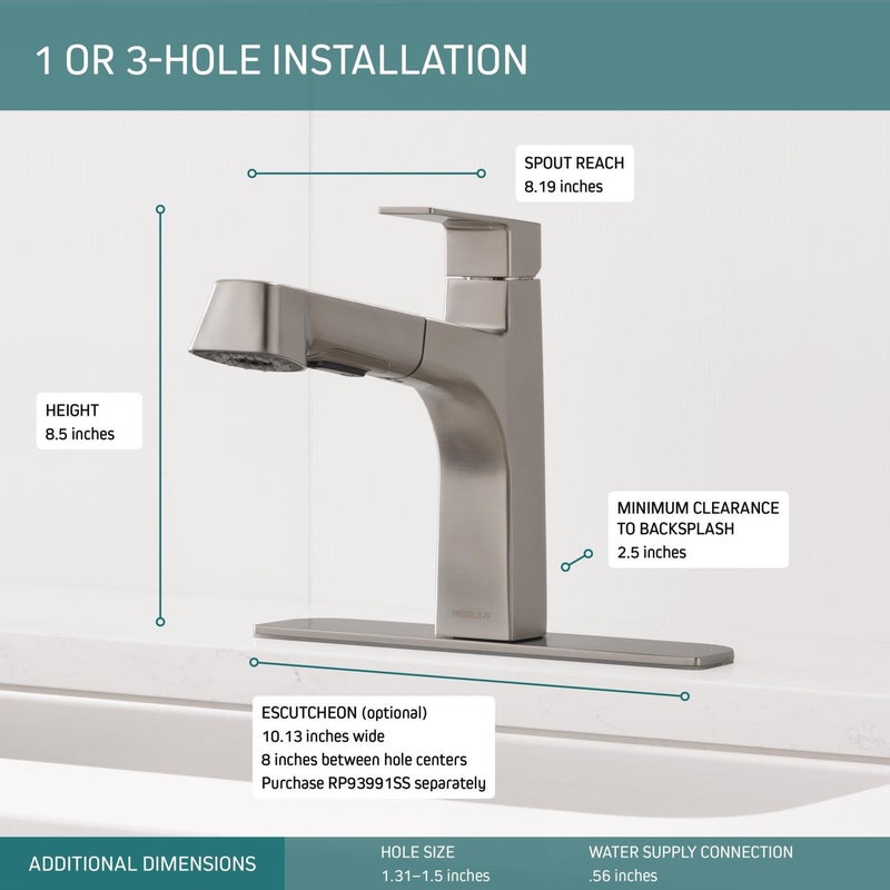 Peerless Xander Pull Out Kitchen Sink Faucet with Pull Out Sprayer, Stainless P6919LF-SS - Image 3